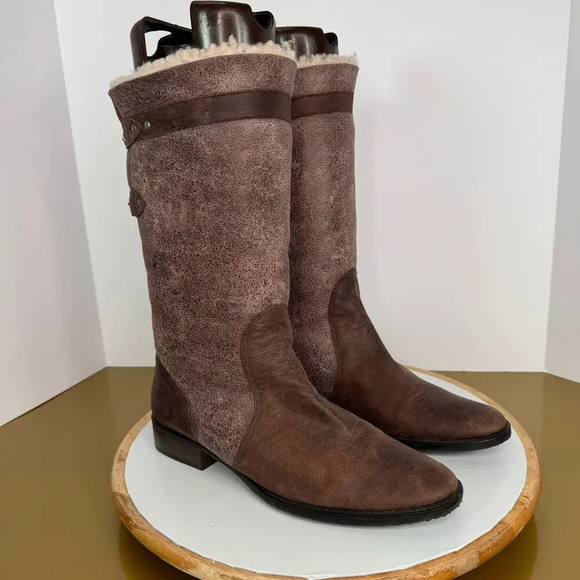 Matisse Parker Brown Leather Mid-Calf Plush Shearling Boots Sz 9.5 Winter Boho - Picture 1 of 9